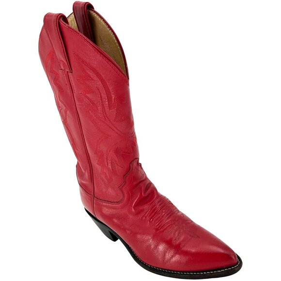 Justin Cowgirl Boots Womens size 5.5B Red Leather Cowboy Western Boots 4905 USA - Picture 1 of 14